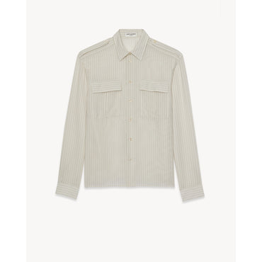 CHEMISE COL UNIVERSITE SATIN R - BEIGE GRIS NOIR