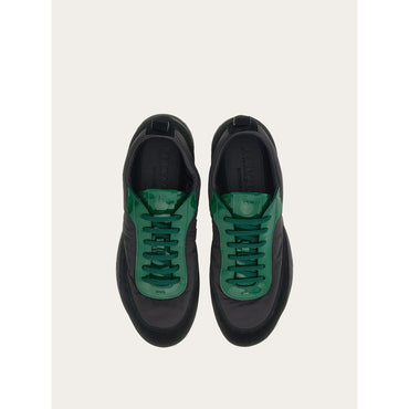 Sneaker With Patent Leather Trim - Men - Black/Forest Green