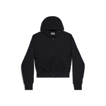 Fitted Zip-Up Hoodie - Black