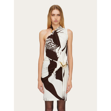 Asymmetric Gathered Dress - Ladies - Mascarpone/Espresso