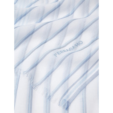 Jacquard Striped Stole - 100% Cotton - White/Sky Blue