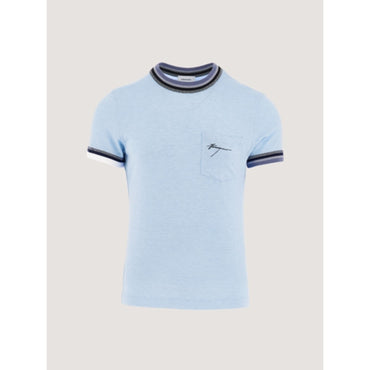 T-Shirt With Color Block Trims - Men - Light Blue