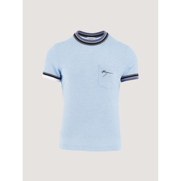 T-Shirt With Color Block Trims - Men - Light Blue