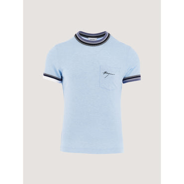 T-Shirt With Color Block Trims - Men - Light Blue