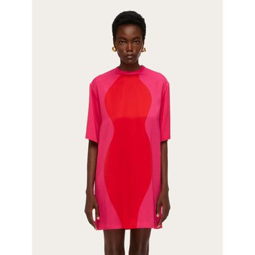 Hourglass Print T-Shirt Dress - Ladies - Fuchsia/Red