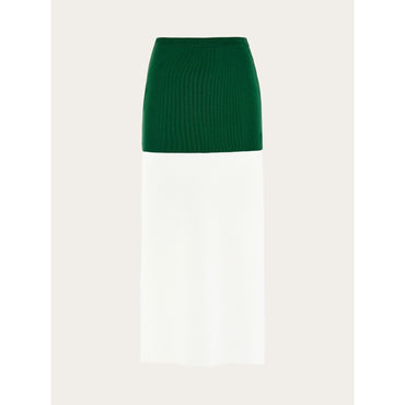 Two Tone Color Block Layered Skirt - Ladies - White/Green