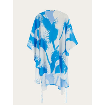 Venus Print Kaftan - Ladies - White/Light Blue