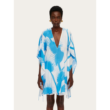 Venus Print Kaftan - Ladies - White/Light Blue