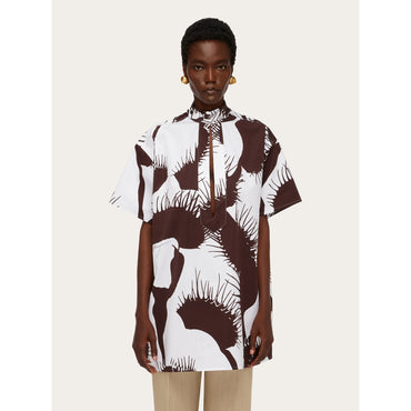 Cropped Venus Print Kaftan - Ladies - White/Espresso
