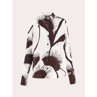 Venus Print Silk Shirt - Ladies - White/Espresso