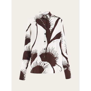 Venus Print Silk Shirt - Ladies - White/Espresso