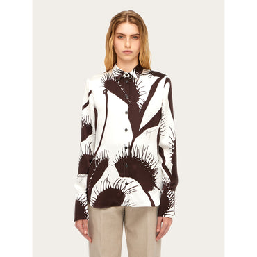 Venus Print Silk Shirt - Ladies - White/Espresso