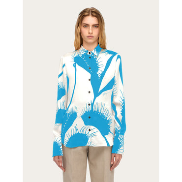 Venus Print Silk Shirt - Ladies - White/Light Blue