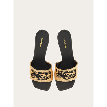 Jacquard Slide With Logo - Ladies - Honey/Black