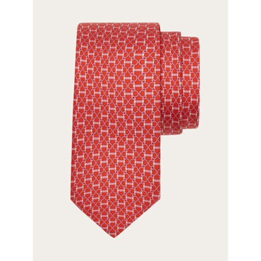 Gancini Horsebit Print Silk Tie - Men - Red