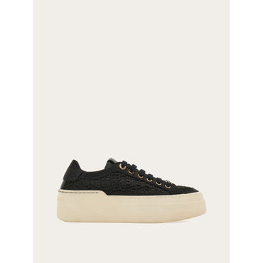 Wedge Sneaker - Calfskin And Fabric - Black
