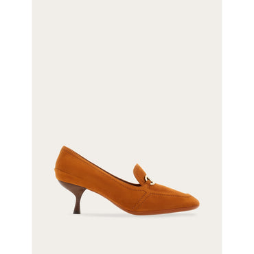 Kitten Heel Loafer With New Vara Buckle - Ladies - Cognac