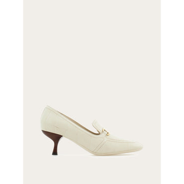 Kitten Heel Loafer With Vara New Buckle - Printed Calfskin - Mascarpone