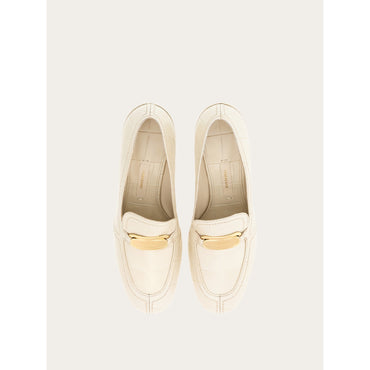 Kitten Heel Loafer With Vara New Buckle - Printed Calfskin - Mascarpone