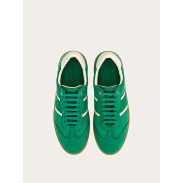 Low Top Sneaker With Signature - Suede And Calfskin - Green/Mascarpone