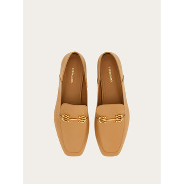 Loafer With Gancini Ornament - Ladies - Light Camel
