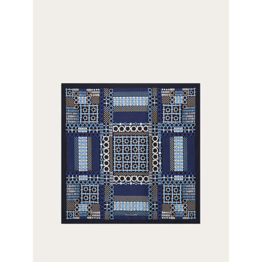 Gancini Print Silk Foulard - Ladies - Marine Blue