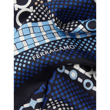 Gancini Print Silk Foulard - Ladies - Marine Blue