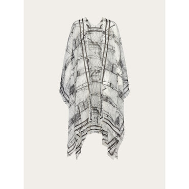 Sailing Print Georgette Poncho - Ladies - Black/Light Blue
