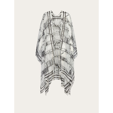 Sailing Print Georgette Poncho - Ladies - Black/Light Blue
