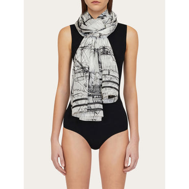 Sailing Print Georgette Poncho - Ladies - Black/Light Blue