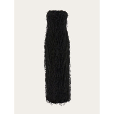 Long Tube Dress With Voluminous Fringe - Ladies - Black