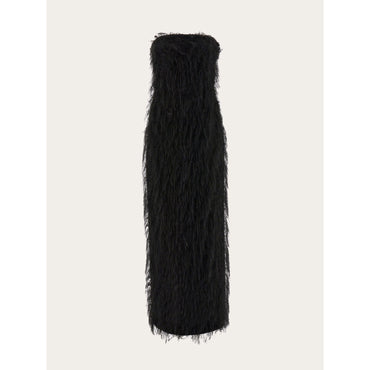 Long Tube Dress With Voluminous Fringe - Ladies - Black