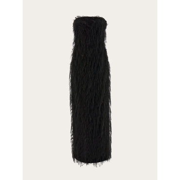 Long Tube Dress With Voluminous Fringe - Ladies - Black