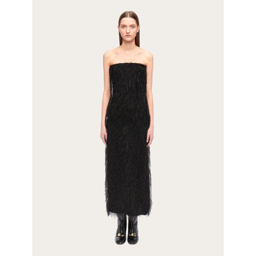 Long Tube Dress With Voluminous Fringe - Ladies - Black