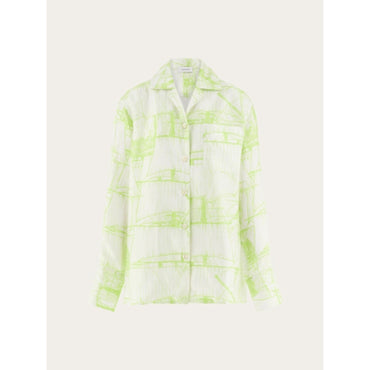 Printed Pajama Shirt - Ladies - White/Acid Green