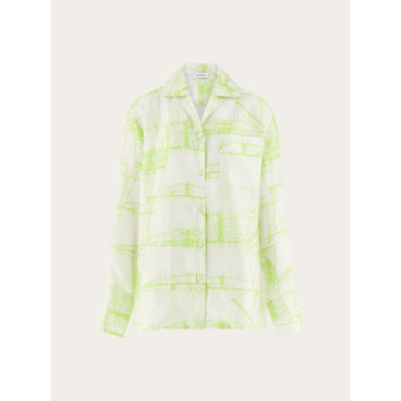 Printed Pajama Shirt - Ladies - White/Acid Green