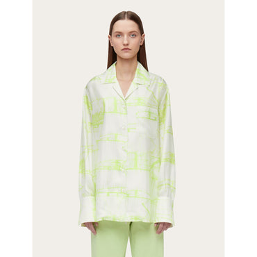 Printed Pajama Shirt - Ladies - White/Acid Green
