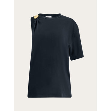 Crew Neck T-Shirt With Golden Clip - Ladies - Black