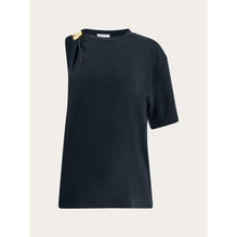Crew Neck T-Shirt With Golden Clip - Ladies - Black