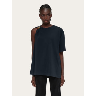 Crew Neck T-Shirt With Golden Clip - Ladies - Black