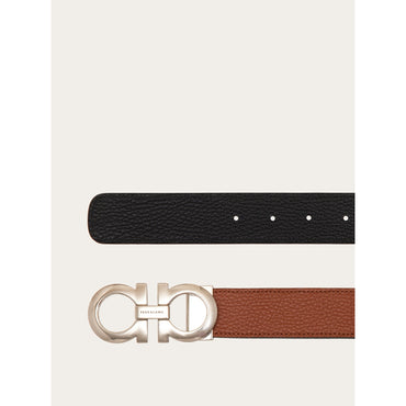 Reversible And Adjustable Gancini Belt - Men - Cognac/Black