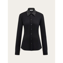 Slim Fit Jersey Shirt With Studded Collar - Ladies - Black