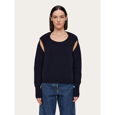 Layered Cashmere Sweater - Ladies - Navy Blue