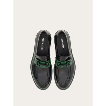 Moccasin With Gancini Ornament - Men - Black/Forest Green