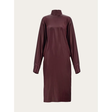 Satin High Neck Dress - Ladies - Oxblood
