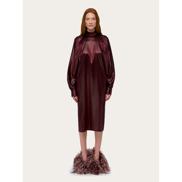 Satin High Neck Dress - Ladies - Oxblood