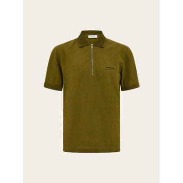 Polo Shirt With Zip Collar - Men - Olive Green