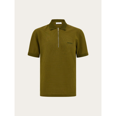 Polo Shirt With Zip Collar - Men - Olive Green