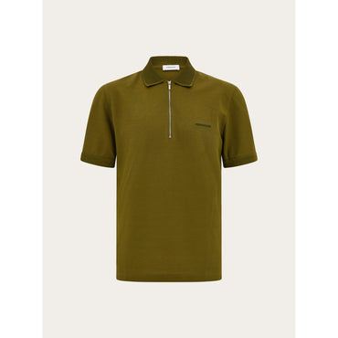 Polo Shirt With Zip Collar - Men - Olive Green