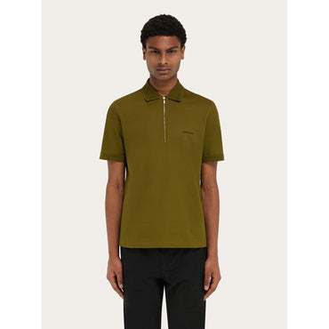 Polo Shirt With Zip Collar - Men - Olive Green